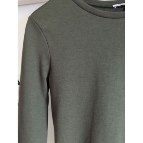 ZARA WOMAN'S Small Long Sleeve Olive GREEN T-SHIRT Dress FITTED MID LENGTH - Picture 3 of 4